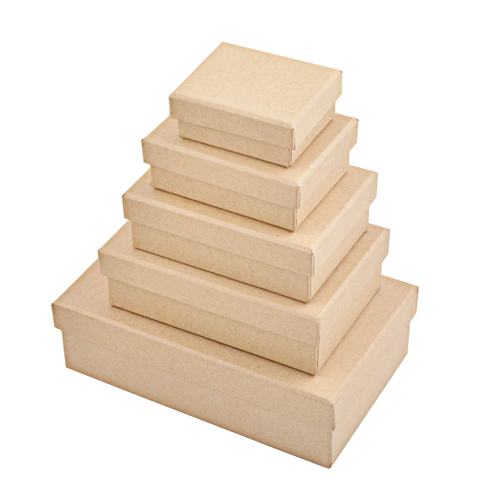 WANDIC Set of 5 Kraft Paper Mache Boxes with Lids - Small Rectangular Storage Containers for Jewelry, Cosmetics, Crafts & Gift Wrapping - Perfect for Home Organization & DIY Projects