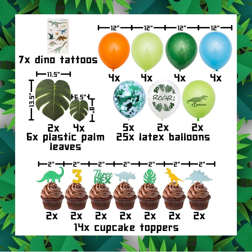 Rex Dinosaur Birthday Party Decorations Set - 3 Dino Banners & Balloons for Boys 3rd Birthday - Perfect for Jurassic Themed Parties, Dinosaur Lover's Celebration, and Kids Birthday Decor