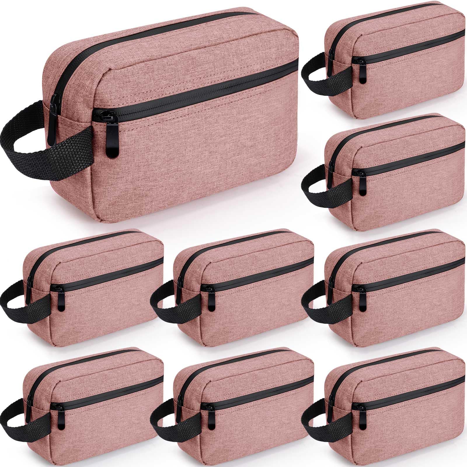 Hillban 9 Pcs Waterproof Hanging Toiletry Bag - Foldable Travel Cosmetic Organizer for Shaving, Makeup & Shower Essentials - Perfect for Camping, Gym & Vacation (Pink)