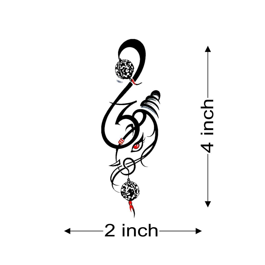 Temporary Tattoo Om With Ganesh - Waterproof Body Art for Men & Women - Spiritual Hindu Design for Festivals, Yoga & Meditation