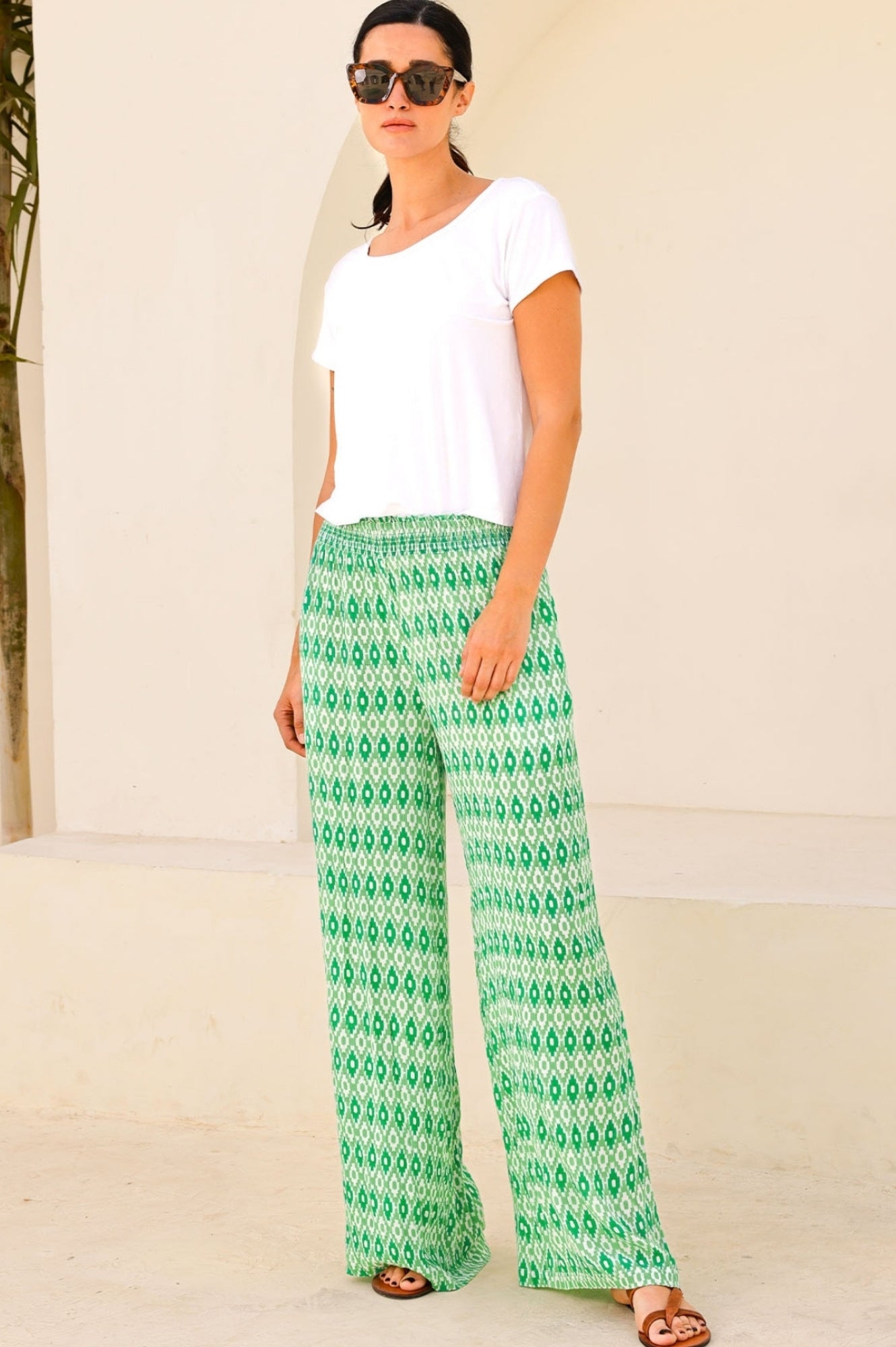 Orion Trousers for Men - Aztec Green & White Casual Pants | Comfortable Stretch Fabric for Outdoor Activities, Travel & Everyday Wear