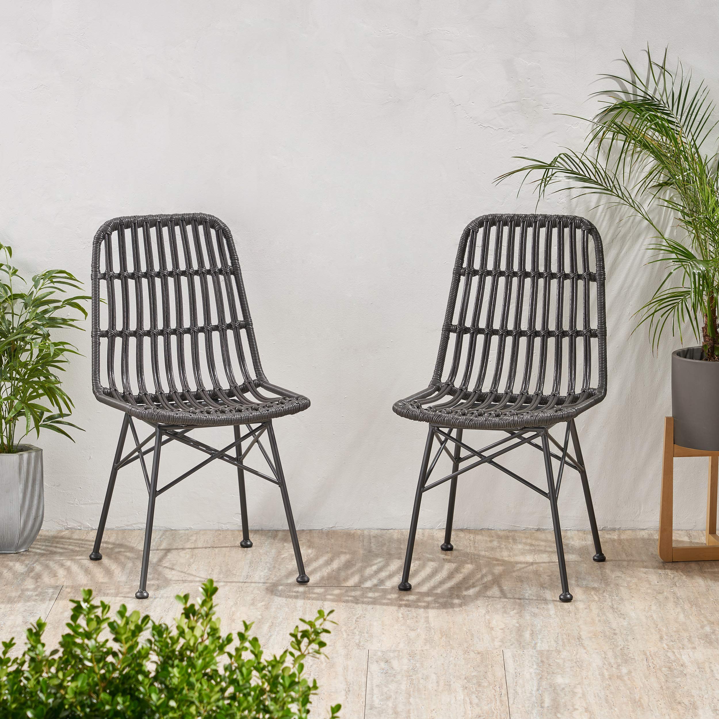 GDFStudio Indoor Wicker Dining Chairs Set of 2 - Gray and Black Rattan Chairs for Kitchen, Dining Room, Patio, or Breakfast Nook - Comfortable & Stylish Seating Furniture
