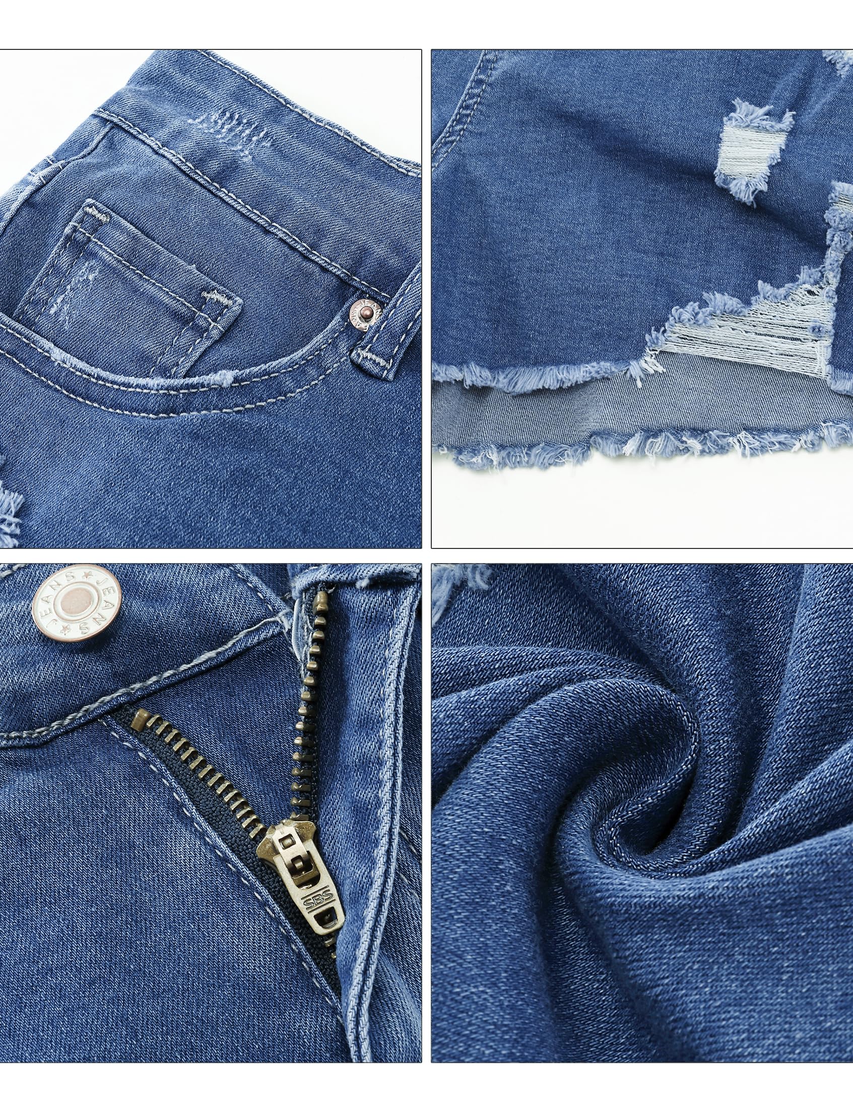 **Luvamia Women's High Waisted Stretchy Distressed Denim Shorts – Ripped Frayed Raw Hem Summer Casual Jean Shorts | Perfect for Beach, Travel & Everyday Wear**