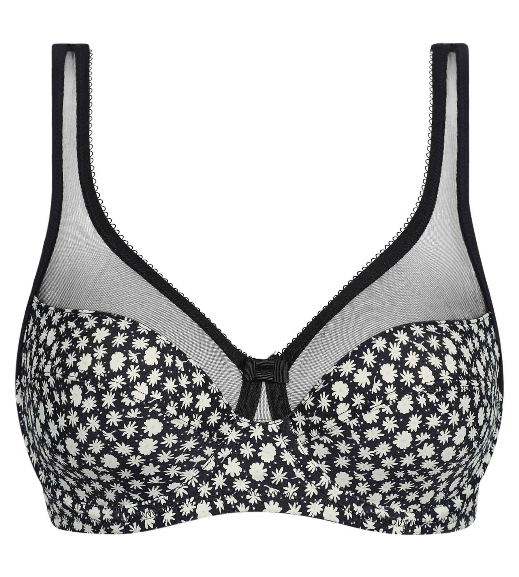 Floral Lace Underwire Bra - Microfiber Comfort, Black & White, Generous Fit - Perfect for Everyday Wear & Special Occasions