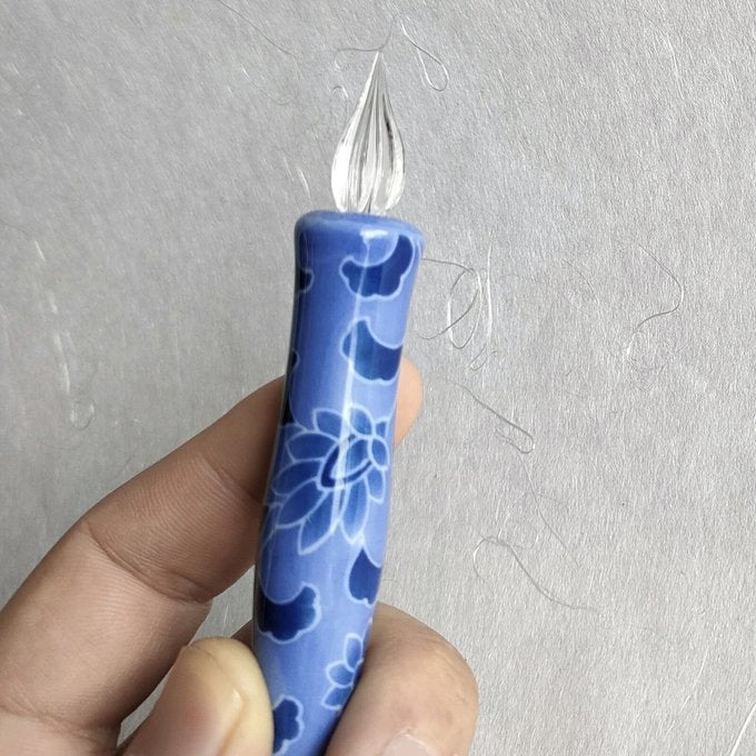 Imari Yaki Japanese Glass Dip Pen - Blue Flower Pattern Handmade Calligraphy Pen for Ink Writing & Art | Perfect for Lettering, Sketching, and Gift Giving