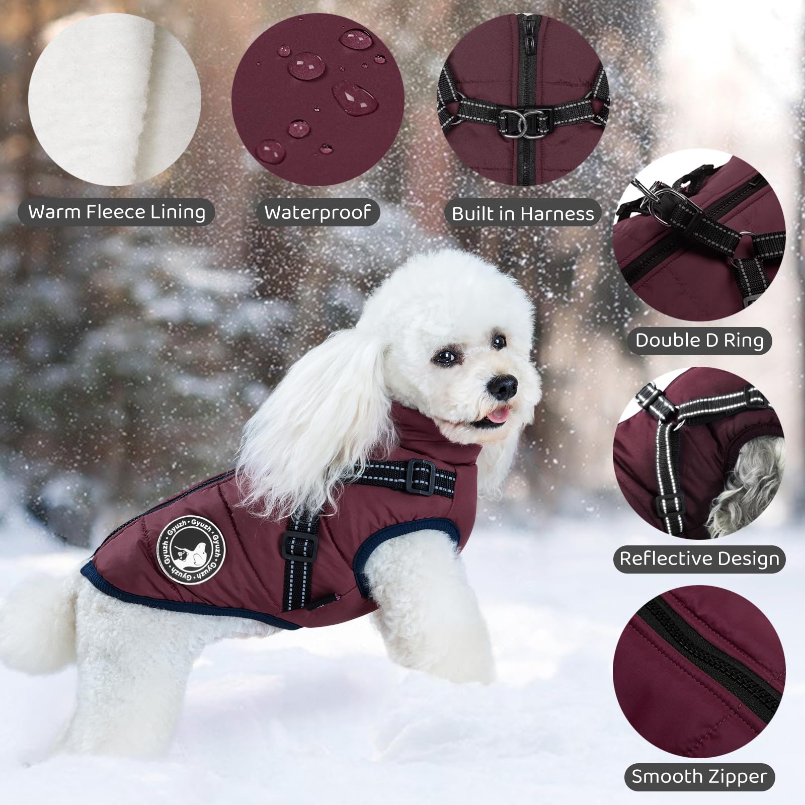 Waterproof Fleece Dog Coat with Reflective Harness - Winter Dog Jacket with Zipper for Small, Medium & Large Dogs | Warm Puppy Clothes for Outdoor Walks, Hiking & Cold Weather Protection