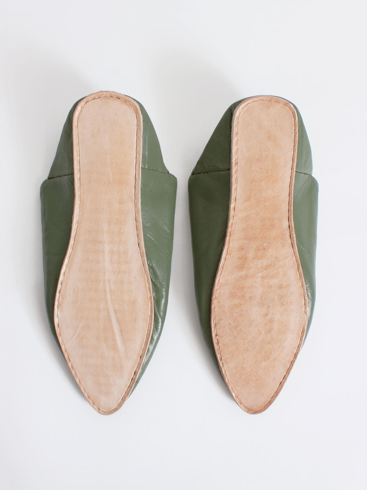 Authentic Moroccan Leather Babouche Slippers - Handmade Pointed Toe Olive Green House Shoes for Men & Women | Perfect for Home, Lounge & Cultural Fashion