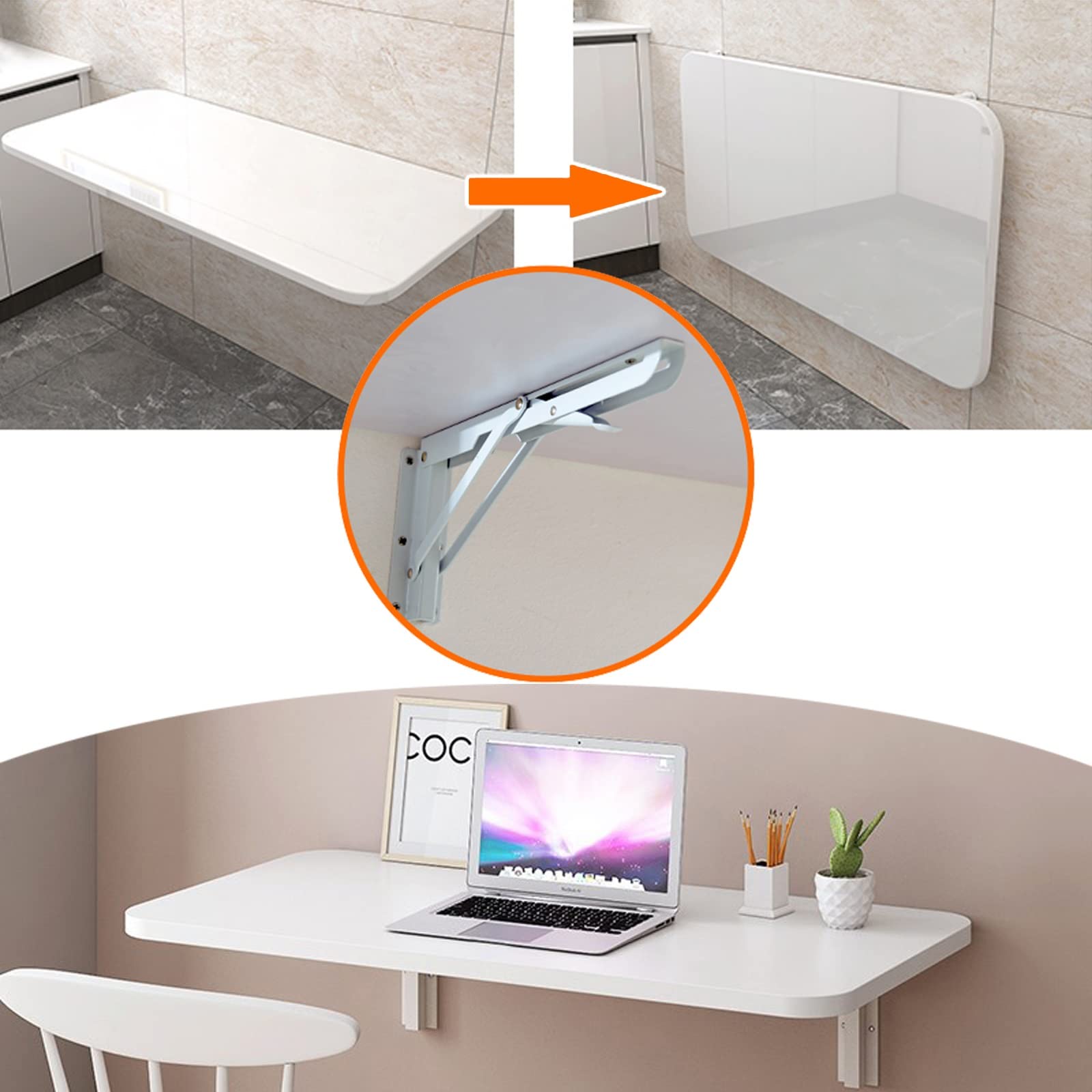 Foldable Wall Mounted Computer Desk - 20/31/47 Inch Small Space Saving Drop Leaf Table with Heavy Duty Brackets for Home Office, Study, Dining & PC Use | Collapsible Wooden Shelf for Compact Spaces