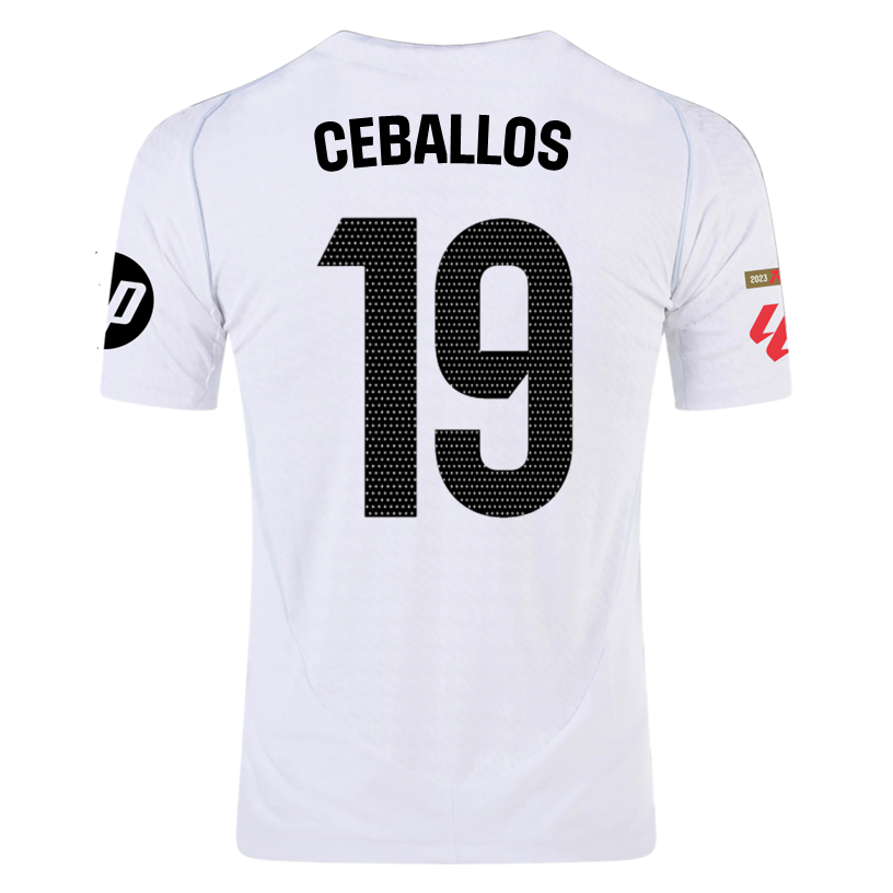 Adidas D. Ceballos Real Madrid Authentic Home Jersey 2024/25 with La Liga Patches - White & Black Soccer Shirt for Fans & Match Days