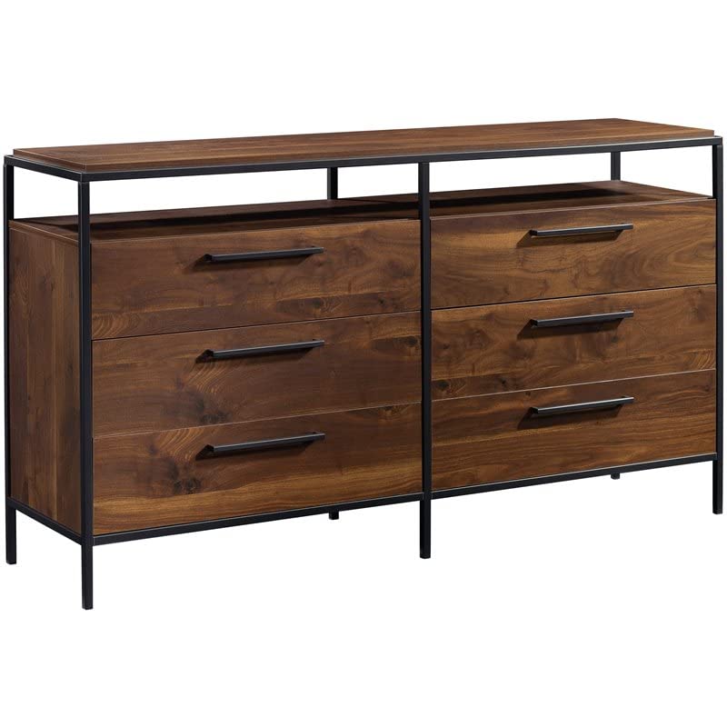 Sauder Nova Loft 6-Drawer Dresser with Open Shelf - Modern Bedroom Storage Furniture in Grand Walnut Finish | Perfect for Small Spaces, Apartments & Dorm Rooms
