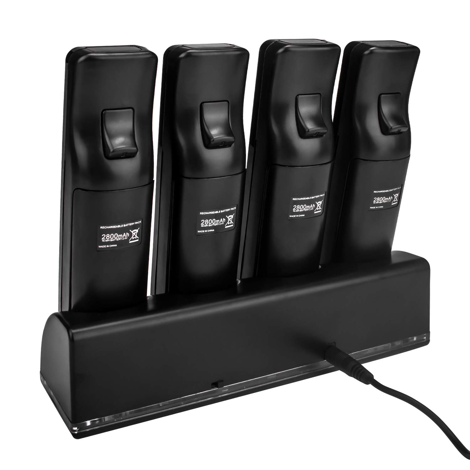 TechKen 4-Pack 2800mAh Rechargeable Batteries for Wii Remote Controller with Charging Dock Station (Black) - Perfect for Gaming, Home Entertainment & Long Play Sessions