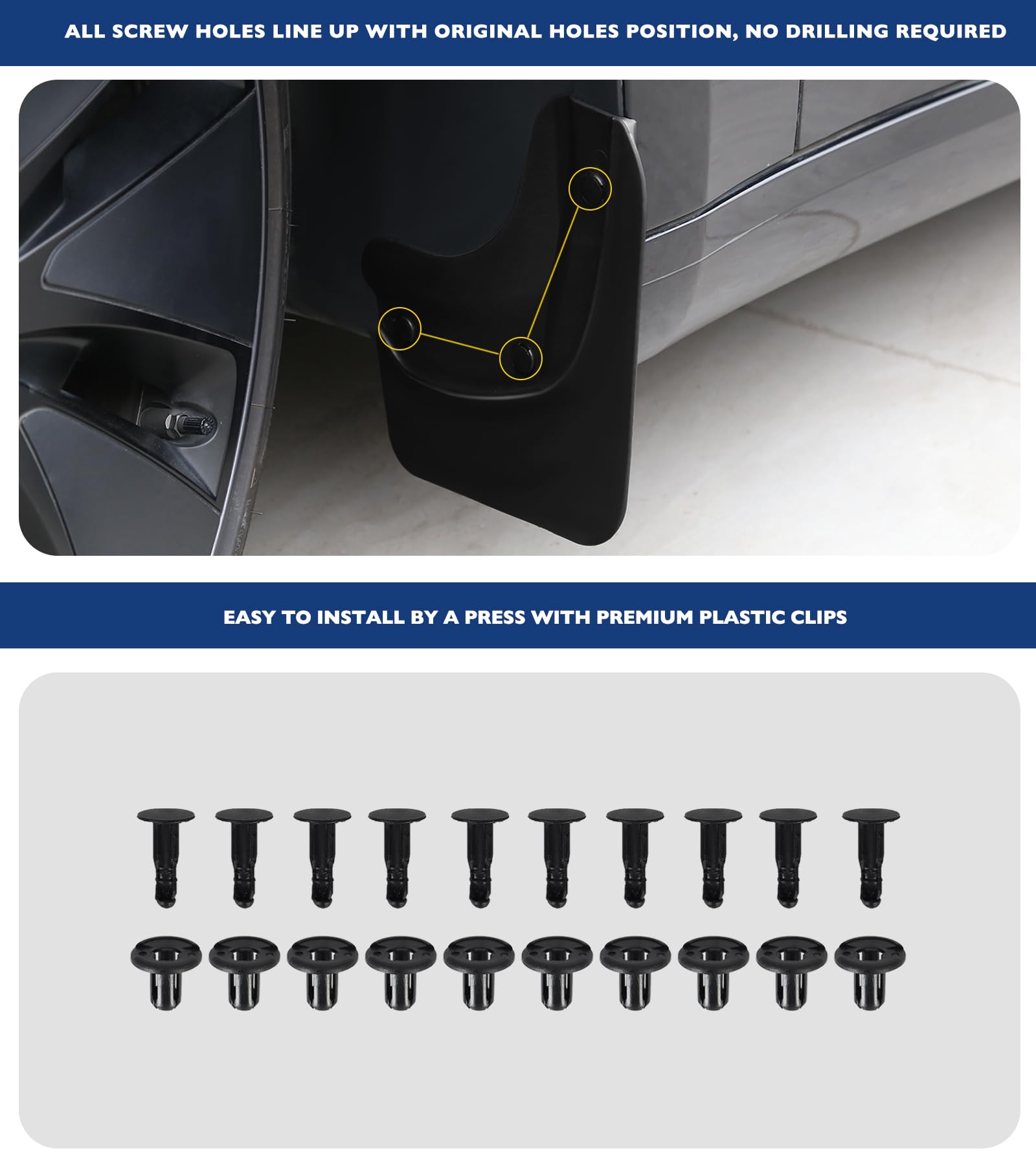 Premium No-Drill Mud Flaps for Tesla Model 3 (2024-2025 Highland) - Flexible Splash Guards & Fender Protection - Set of 4 Mudguards - Perfect for All-Weather Driving & Road Debris Protection