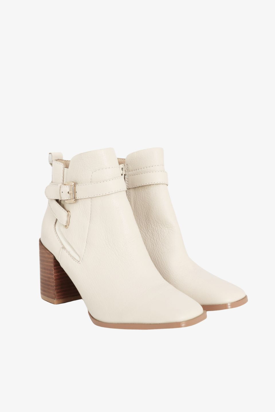 Adelaide Women's Cream Buckle Ankle Boots Mid Heel - Stylish Casual & Office Wear for Fall/Winter Fashion