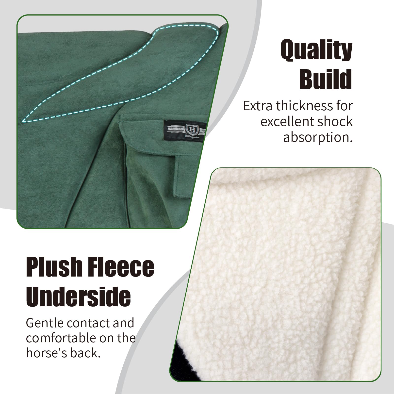Harrison Howard Anti-Slip Bareback Pad - Extra Thick Center for Maximum Support, Ergonomic Design with Side Pockets & Matching Girth - Perfect for Trail Riding, Horse Training, and Comfortable Bareback Riding