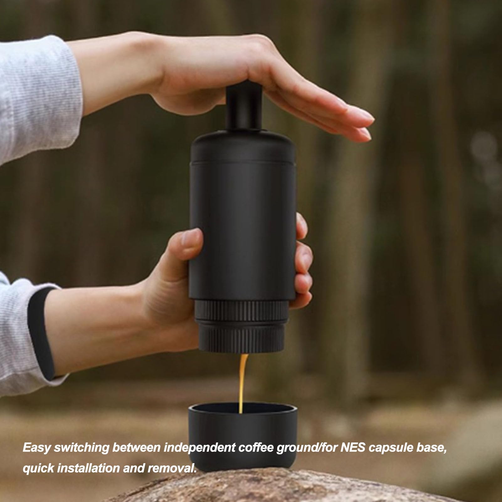 Portable Self-Heating Rechargeable Coffee Maker - Manual Espresso Machine for Camping, Travel & Office Use | Perfect for Outdoor Adventures, Commuting & Workplace Brewing
