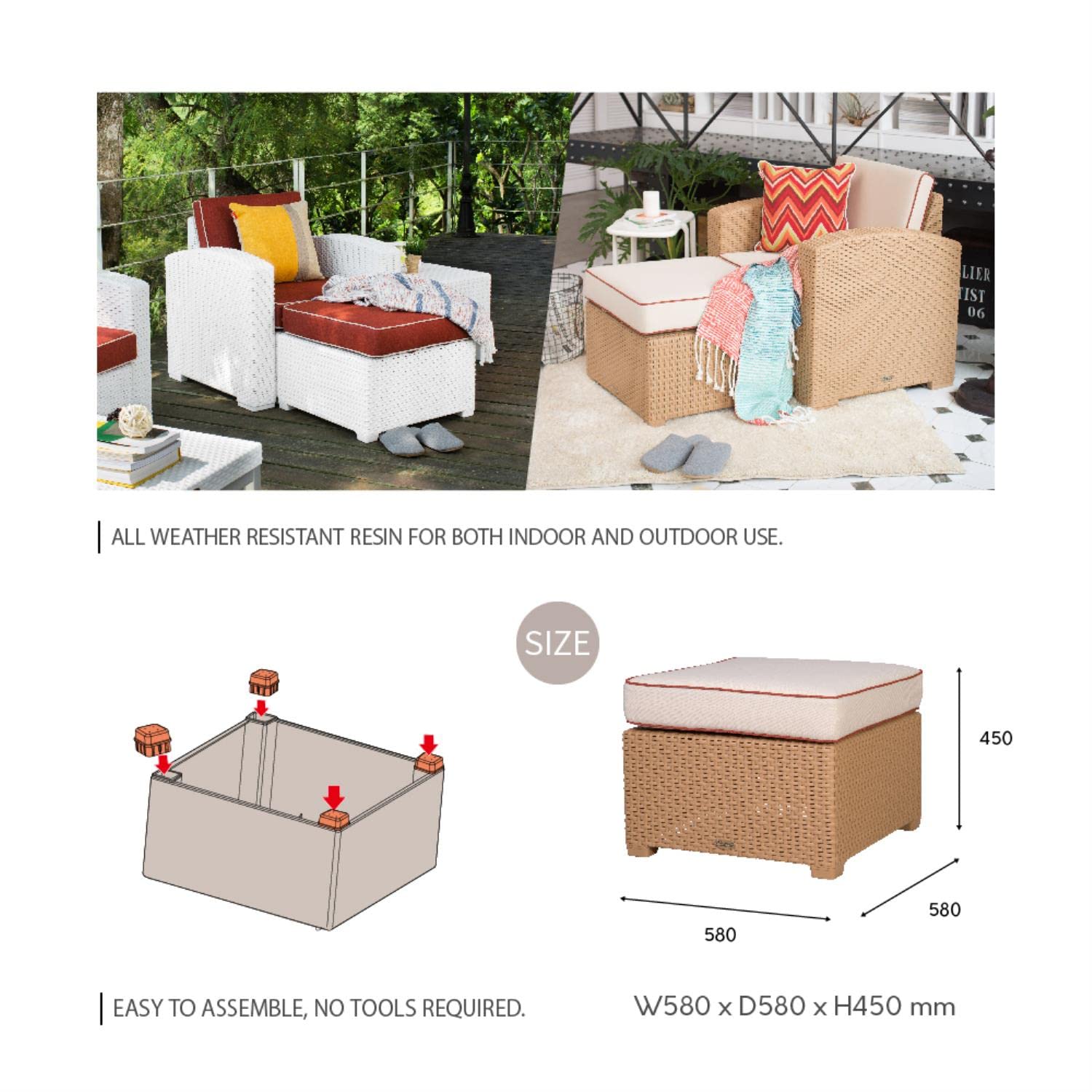 Strata Furniture Cielo Traditional Polypropylene Ottoman - Brown/Cajun Red - Durable & Stylish Footrest for Living Room, Bedroom & Office