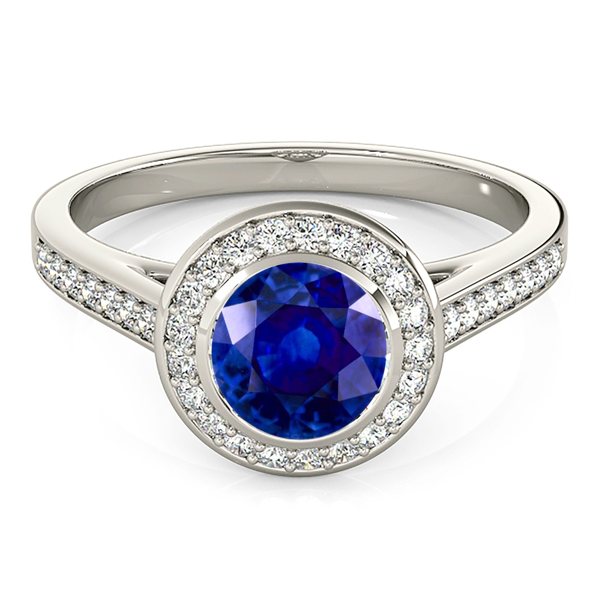 1.35 Carat Genuine Blue Sapphire Halo Ring for Women - Elegant Wedding, Engagement & Anniversary Jewelry Gift