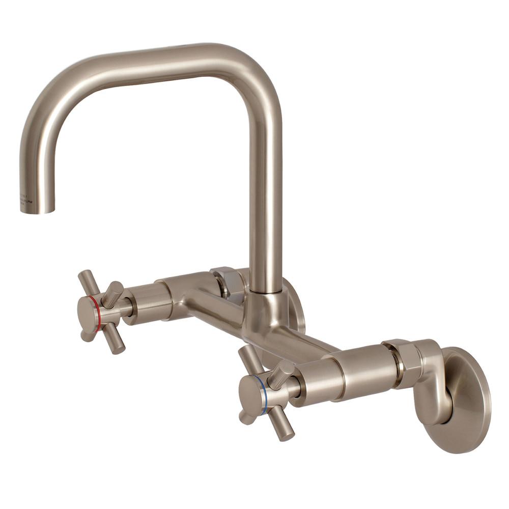 Kingston Brass KS413 Concord Two Handle Wall Mount Kitchen Faucet - Stainless Steel Finish for Modern Farmhouse & Commercial Use