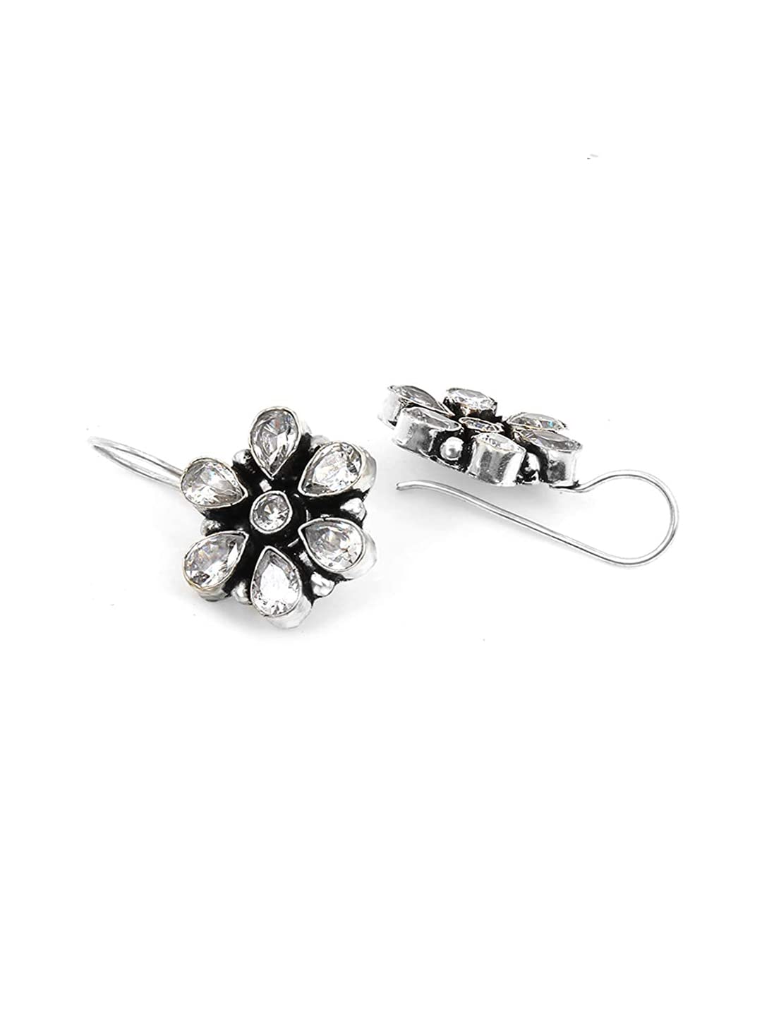 Oxidized Silver Floral Drop Earrings for Women – White Stone Studded Traditional German Silver Jewelry | Elegant Yellow Chimes Dangle Earrings for Girls & Women | Perfect Birthday Gift, Anniversary Present for Wife | Ideal for Parties, Weddings & Casual Wear