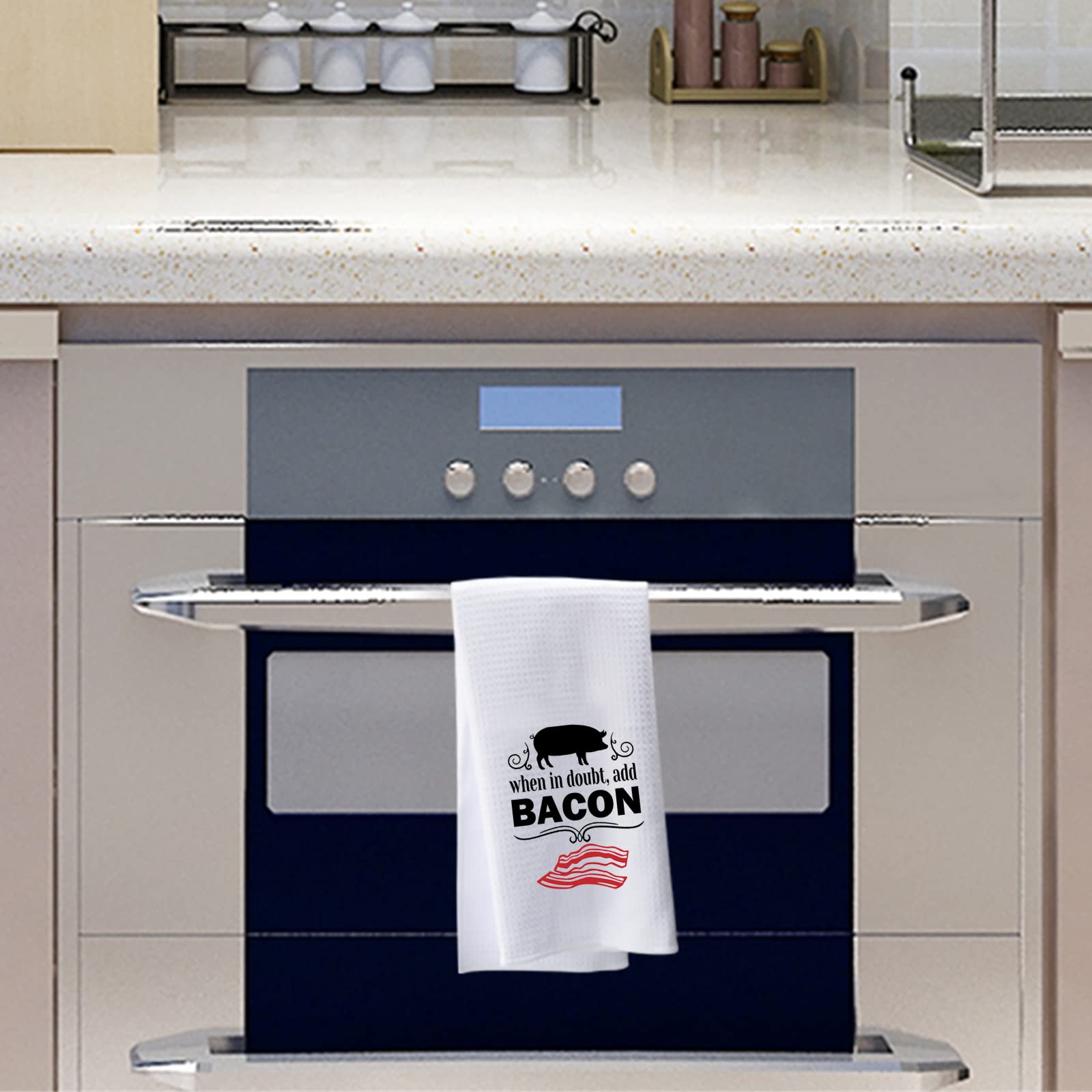 Funny Bacon Kitchen Towel - Pig Design with 'When in Doubt Add Bacon' Quote - Perfect Gift for Bacon Lovers - Ideal for Cooking, Baking & Kitchen Decor