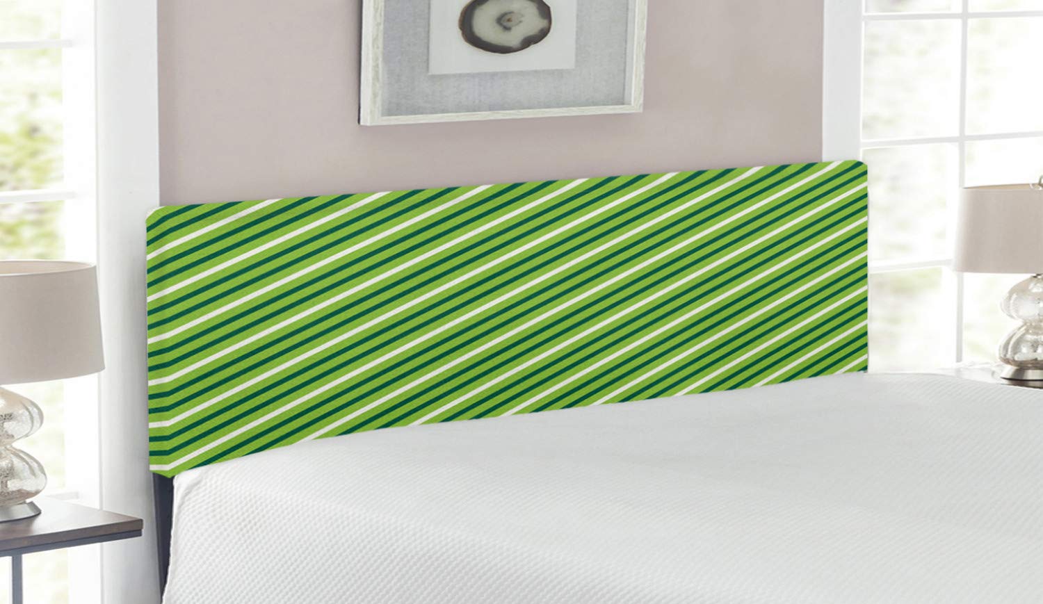 Ambesonne Geometric Upholstered Headboard - Traditional Irish Striped Pattern, St. Patrick's Day Theme Queen Size Bed Frame with Memory Foam in Lime & Dark Green | Perfect for Holiday Bedroom Decor & Irish-Themed Home Styling