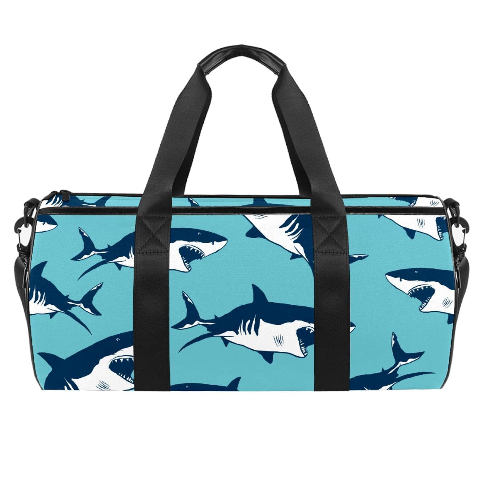 Durable Duffel Bag for Travel, Sports & Gym - Waterproof Weekender Tote Backpack for Men & Women - Sharks Sea Blue - Perfect for Gym, Workout, Weekend Trips & Outdoor Adventures