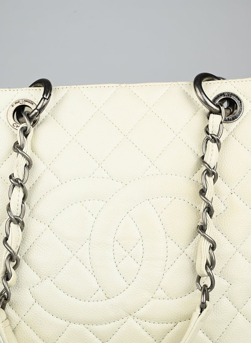 Authentic Chanel GST Leather Tote Bag in White - Luxury Handbag for Women, Perfect for Work, Travel & Everyday Use