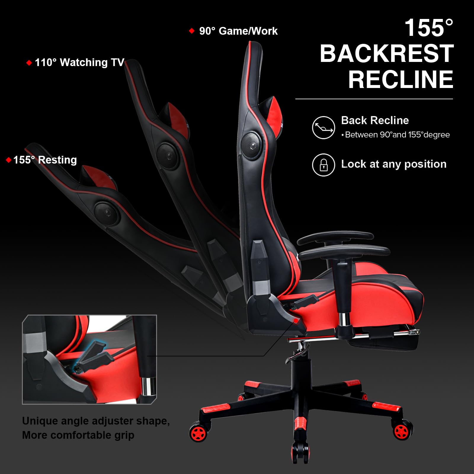 GTRACING Ergonomic Gaming Chair with Bluetooth Speakers, Footrest & Lumbar Support - Heavy Duty Video Game & Office Desk Chair for PC, Console & Streaming Setup