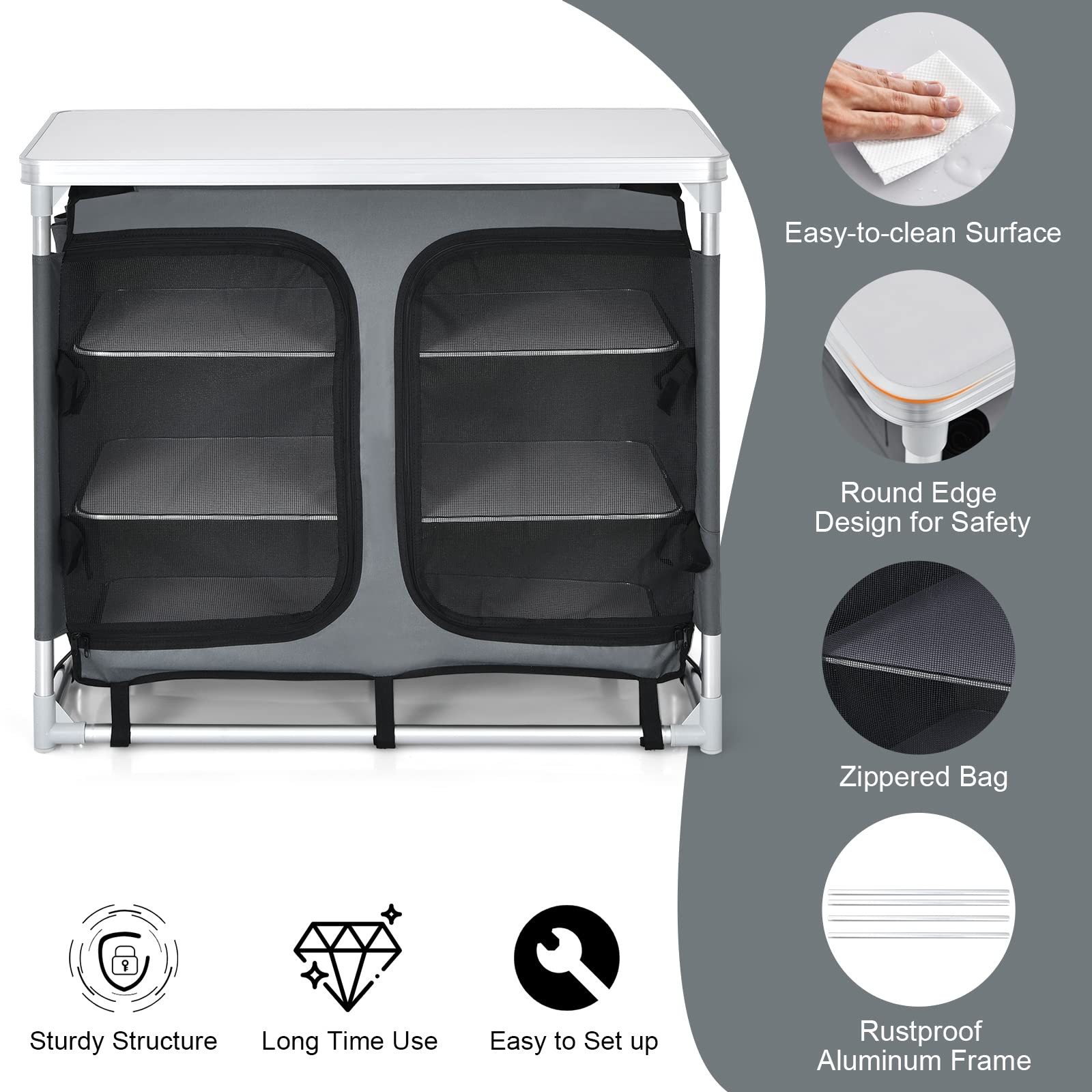 Giantex Portable Aluminum Camping Cook Table with Storage Organizer & Carrying Bag - Outdoor BBQ Kitchen Station for Picnics, Tailgating, Backyard Parties & Camping Trips (Grey)