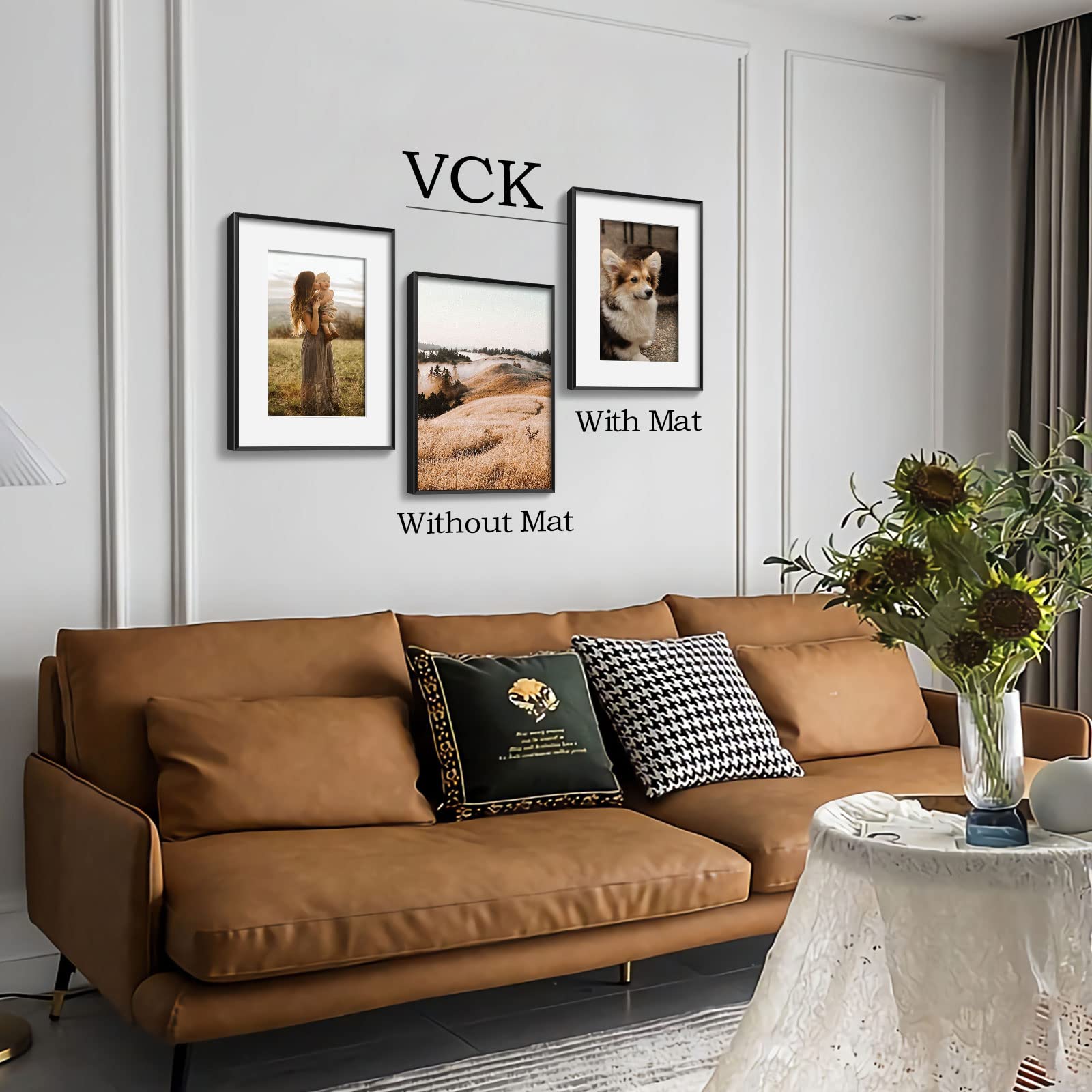 VCK 12x16 Inch Black Aluminum Picture Frame - High Definition Real Glass, Includes Mat for 8x12 or Use Without Mat for 12x16 - Perfect for Wall Gallery, Home Decor, Office Display & Photo Preservation (1 Pack)