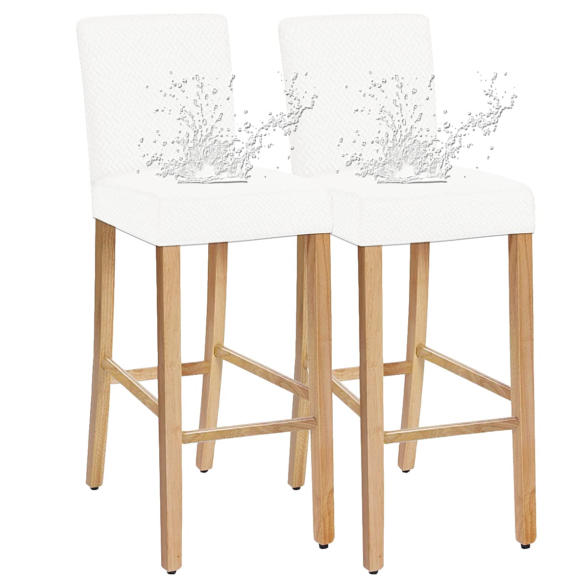 Stretch Waterproof Jacquard Bar Stool Covers - Set of 2, Removable Washable Dining Chair Slipcovers for Short Rotating Chairs (White) | Perfect for Home Bars, Kitchen Islands & Restaurant Seating
