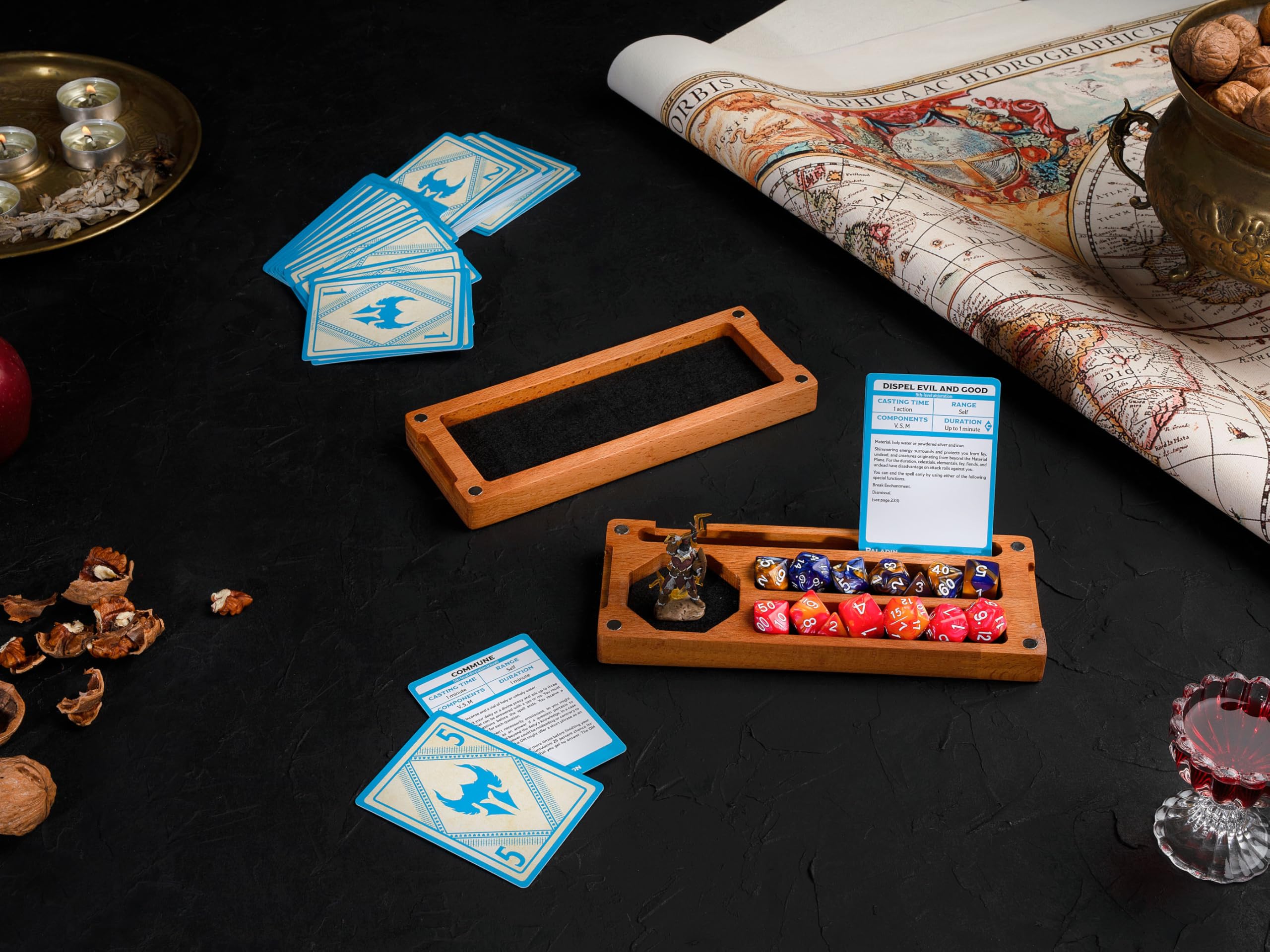 Personalized Wooden DnD Dice Box with Magnetic Lid - Dice Storage Tray & Travel Holder for Tabletop RPG Games - Perfect Gift for Dungeons & Dragons Players - Use for Game Nights, Conventions & Roleplaying Adventures