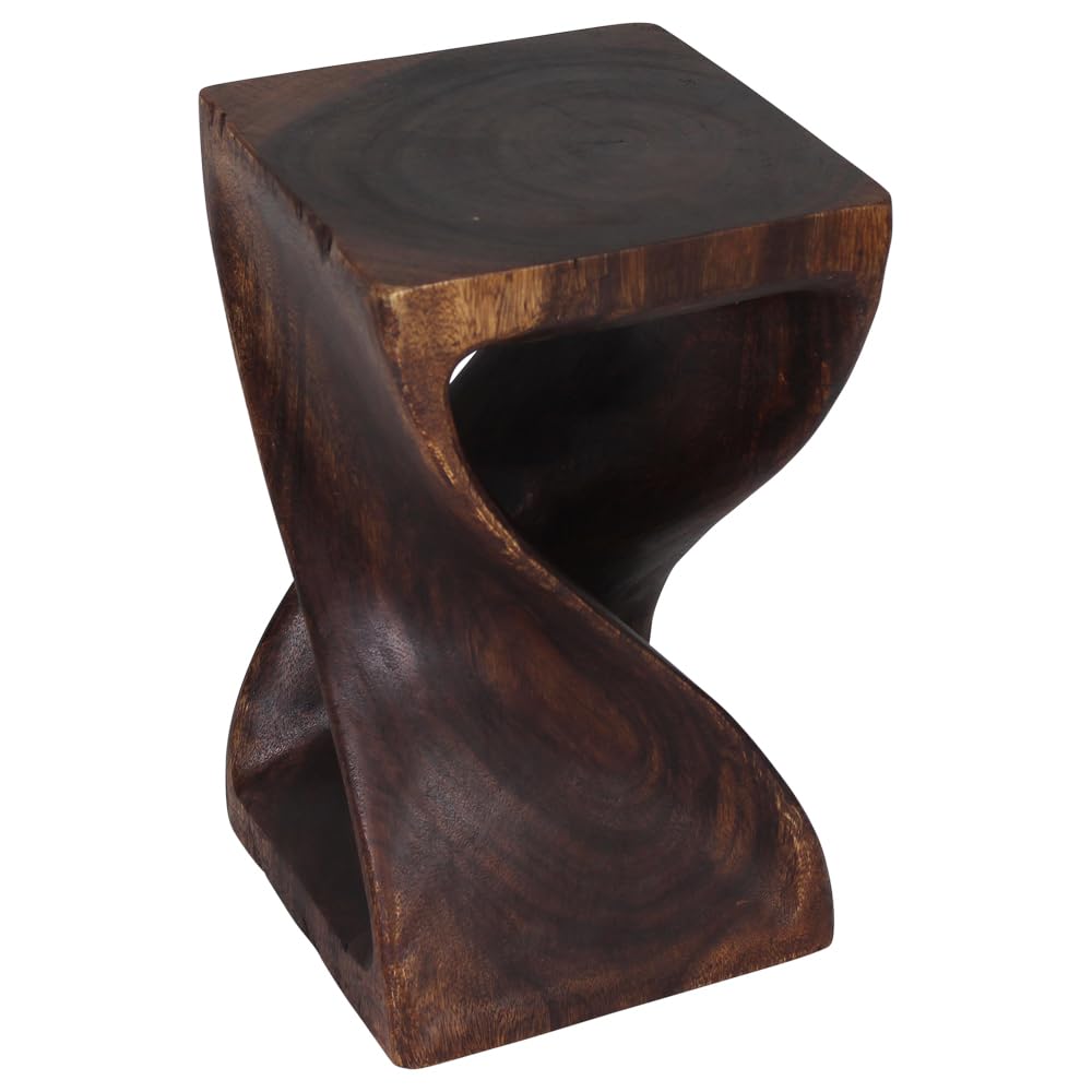 Haussmann Original Wood Twist Stool 12x12x20 Inches - High Mocha Oil Finish - Rustic Bar Stool for Kitchen Island, Breakfast Nook & Home Decor