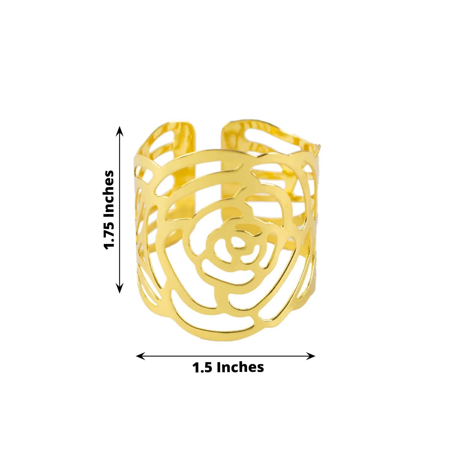 4 Pack Laser Cut Rose Flower Design Decorative Metal Napkin Rings - Gold for Wedding, Party, and Holiday Table Decor