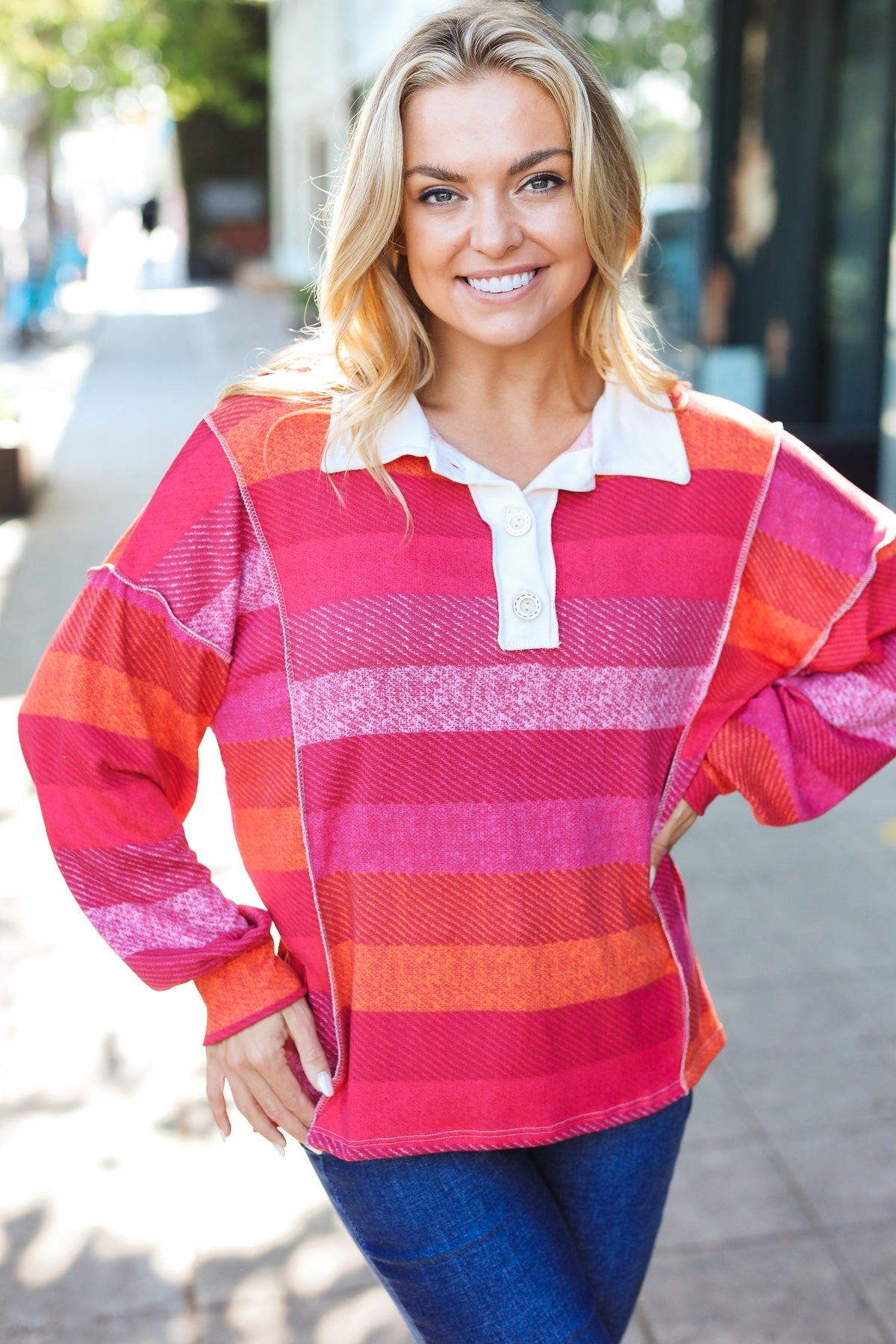 Bold Magenta Striped Button-Down Shirt with Placket Collar - Stylish Casual Wear for Work, Outings & Date Nights