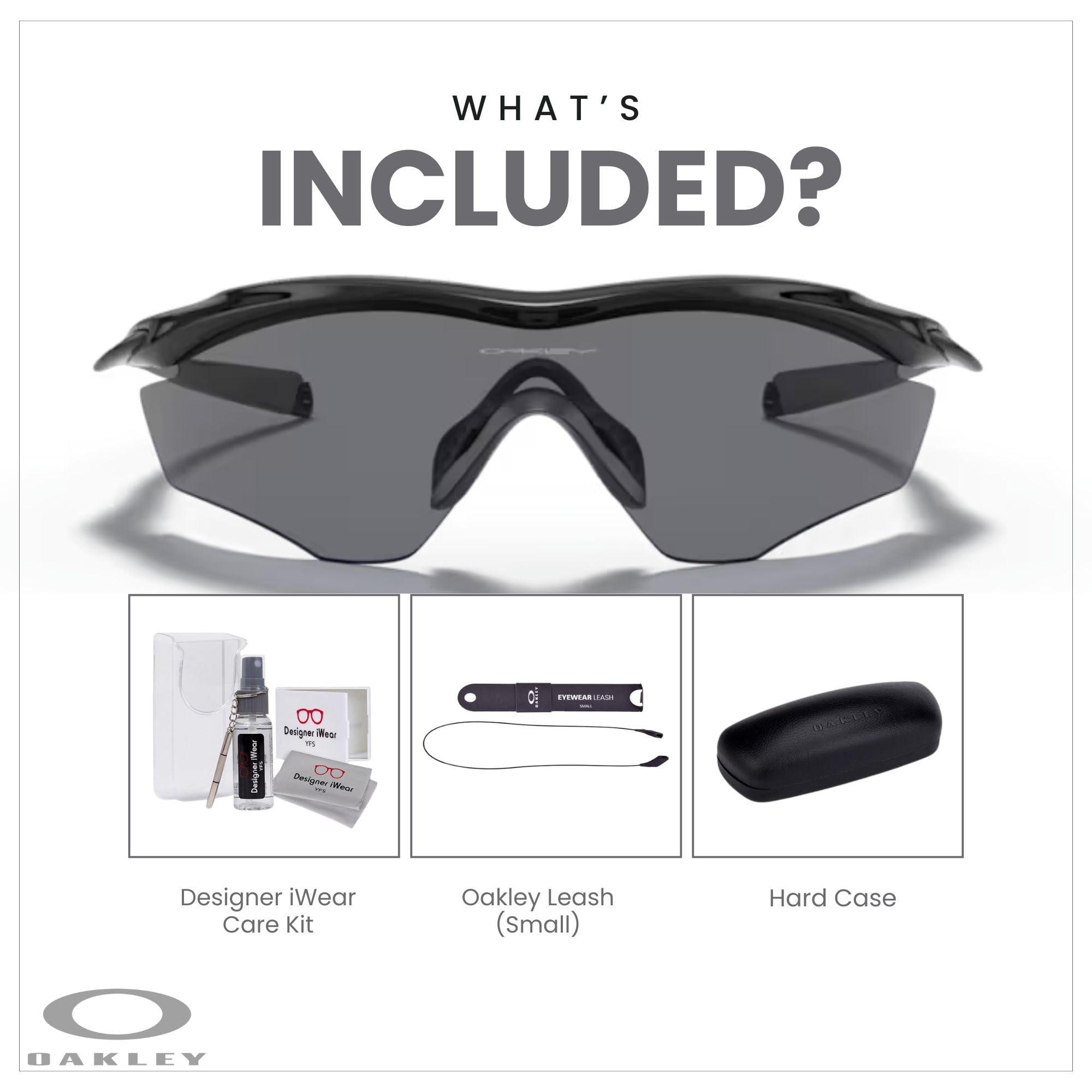 Oakley M2 Frame XL OO9343 Shield Sunglasses for Men - Polarized Sports & Driving Shades with UV Protection + BUNDLE Leash & Designer iWear Care Kit - Perfect for Cycling, Running & Outdoor Activities