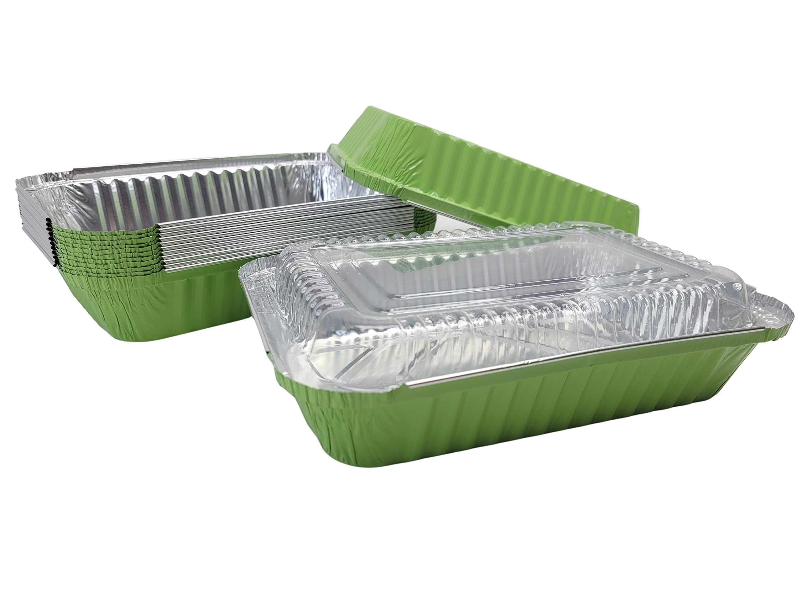KitchenDance 1.5 LB Aluminum Foil Oblong Pans with Plastic Lids - Durable Shallow Disposable Foil Containers for Cooking, Baking, Freezing & Food Storage - Perfect for Restaurants, Catering, Meal Prep & Home Kitchens (6417P)
