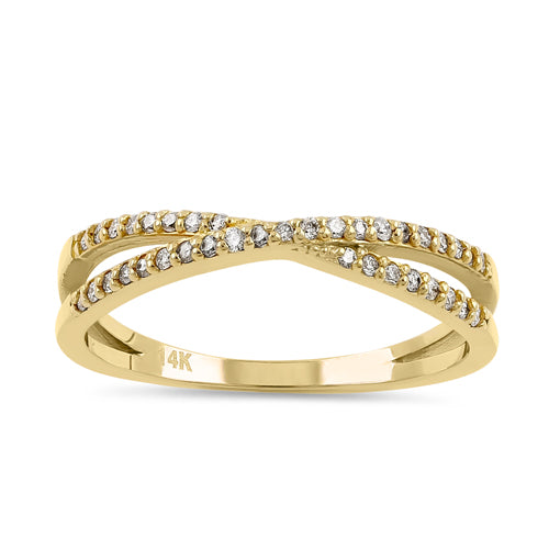 14K Yellow Gold Thin X Crossover Diamond Ring for Women - Elegant Stackable Wedding Band, Anniversary Gift, Everyday Jewelry for Special Occasions
