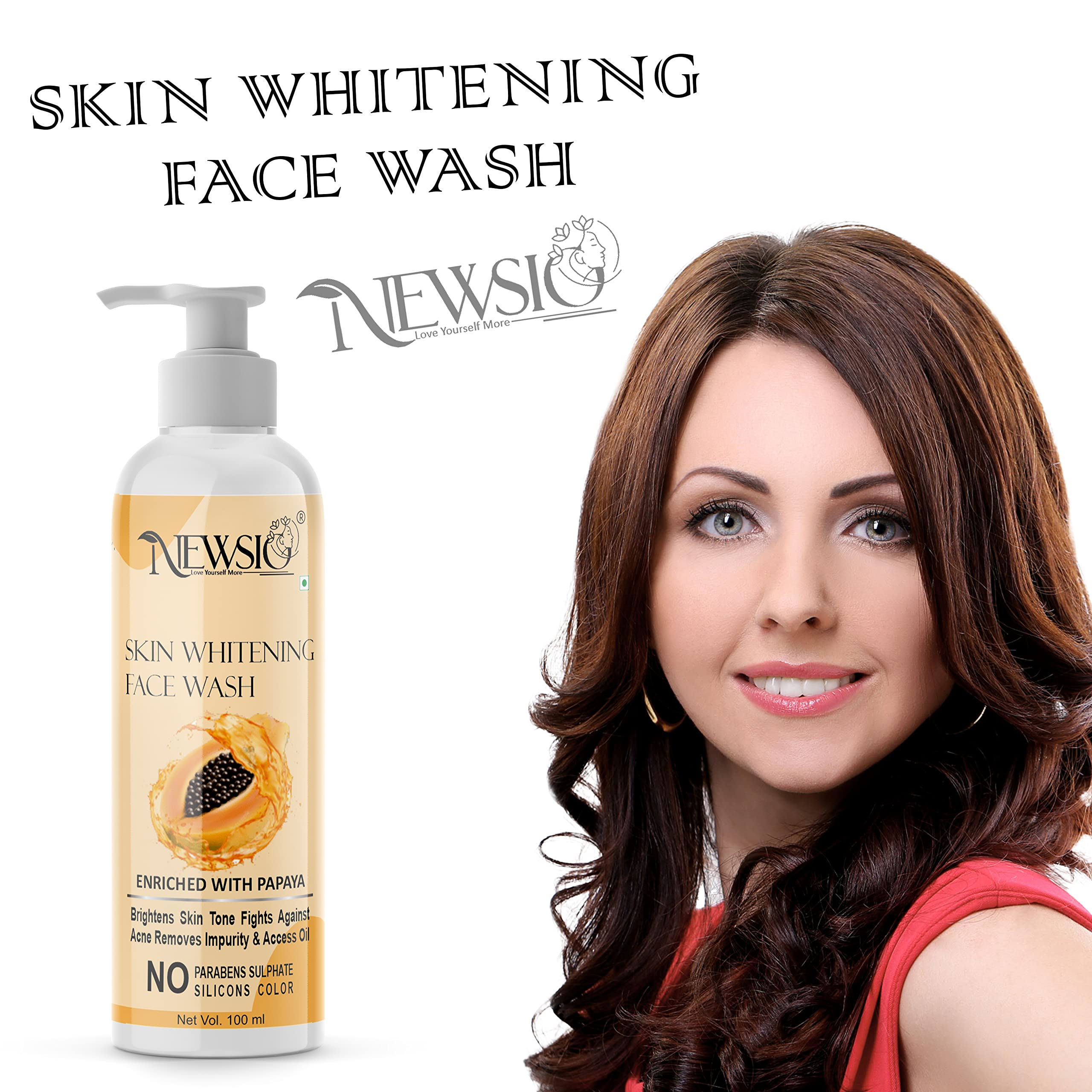 Newsio Organics Skin Whitening Face Wash with Papaya Extracts - Gentle Daily Cleanser for Tan Removal, Pigmentation & Uneven Skin Tone | Brightening Facial Wash for Glowing Complexion | Perfect for Morning & Night Skincare Routine