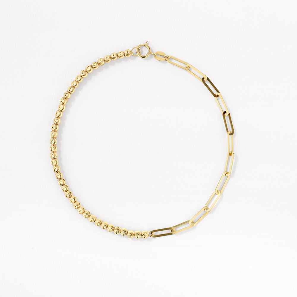 10k Gold Micro Beaded Half Paperclip Chain Bracelet for Women - Elegant Stackable Jewelry for Everyday Wear & Special Occasions
