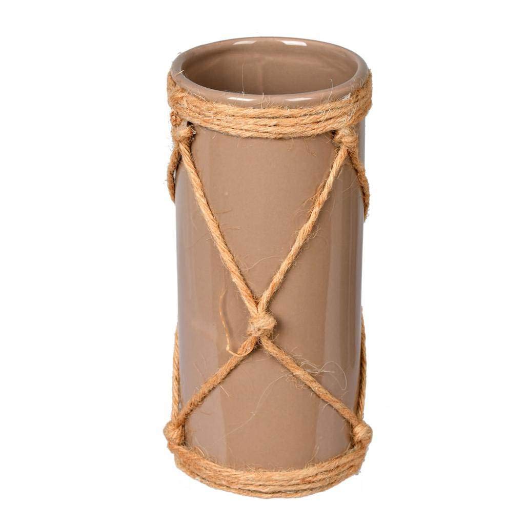 Vickerman 8 Inch Sandstone Ceramic Vase with Jute Rope Hanger - Handcrafted Home Decor for Living Room, Bedroom & Office - 8