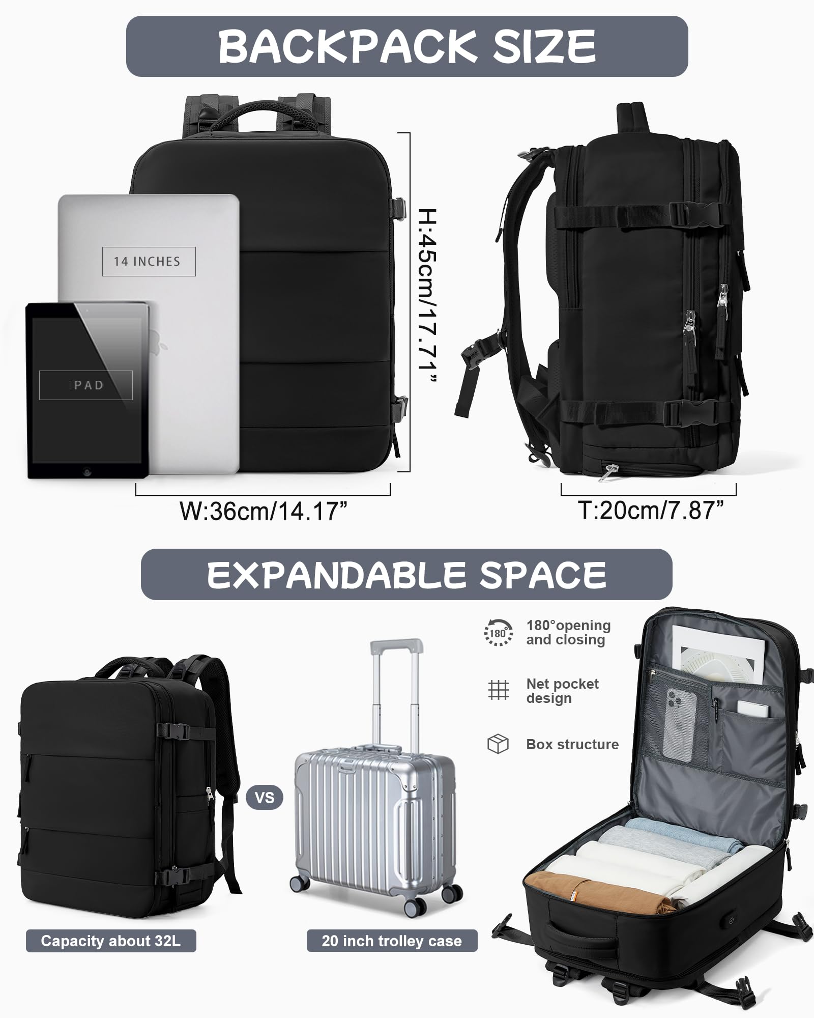 Lightweight Travel Backpack for Women & Men - Airplane Carry On, College Backpack for School, Work & Outdoor Adventures | Durable & Comfortable Daypack for Commuting, Hiking & Business Trips