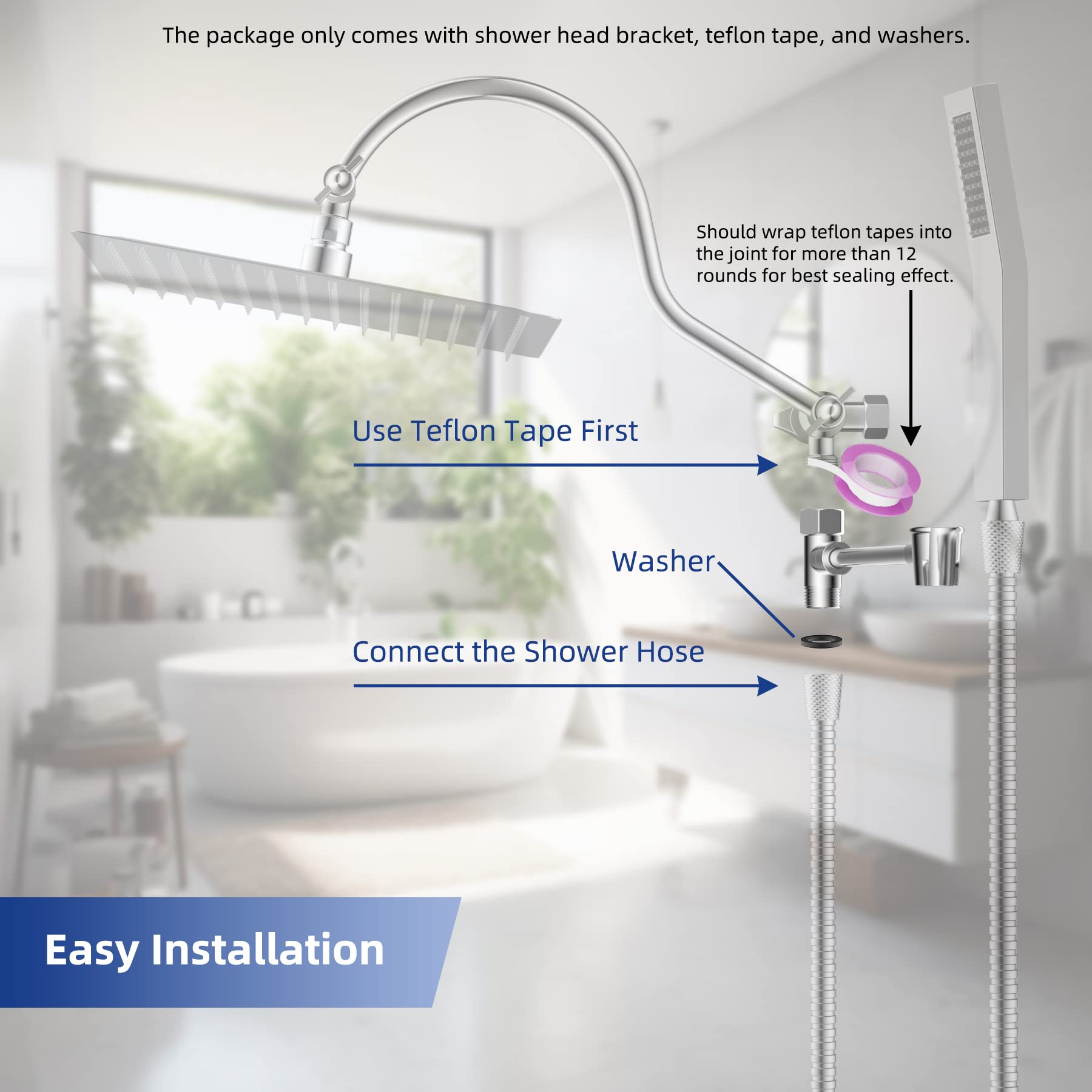 Premium All Metal Shower Head Holder - Solid Brass Adjustable Bracket for Handheld Shower Wand - Chrome Finish Shower Arm Mount - Perfect for Bathroom Renovation & Spa-Like Shower Experience