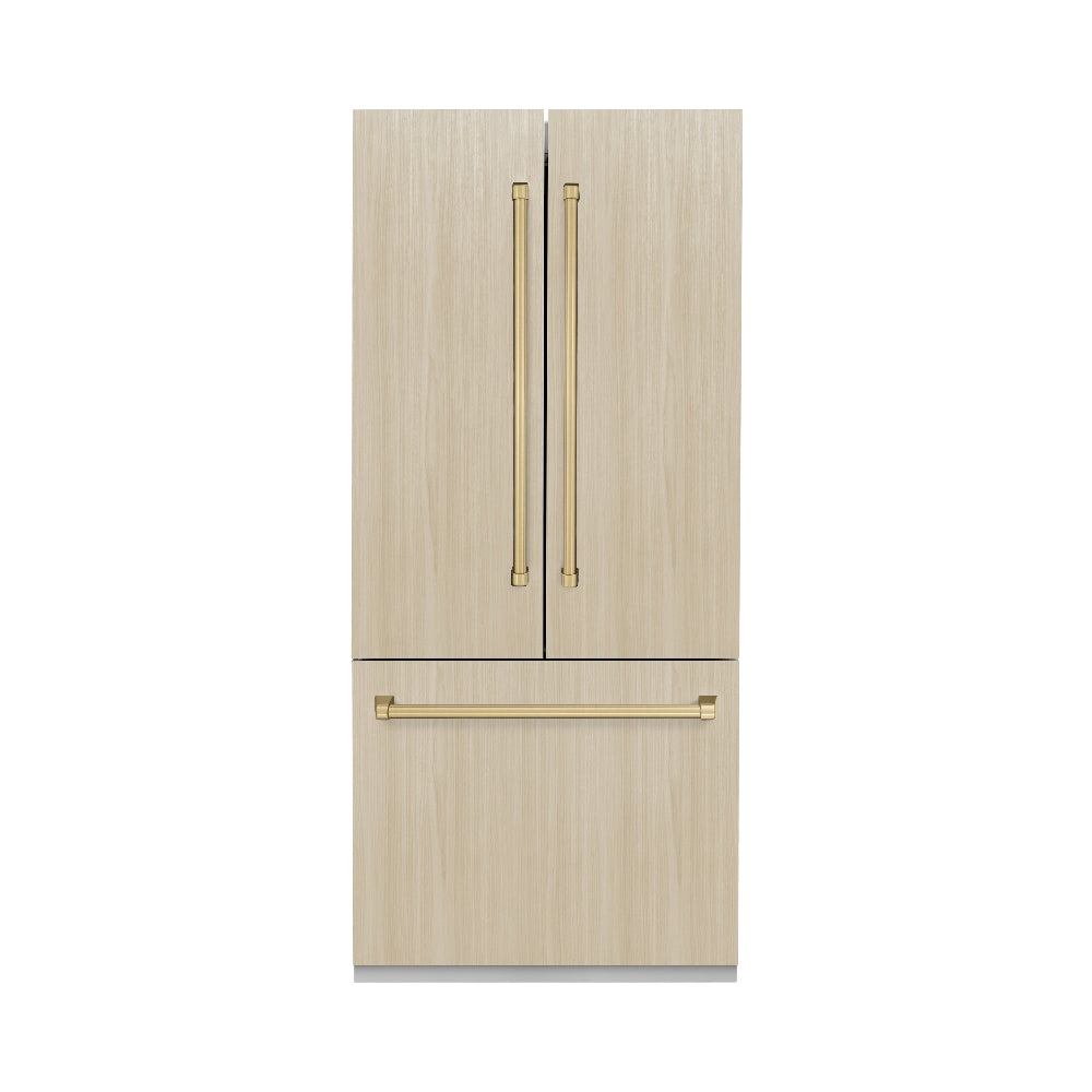 ZLINE Autograph Edition 36 Inch Panel Ready French Door Refrigerator - 19.6 cu ft Built-In Bottom Freezer with Ice Maker & Water Dispenser - Graphite Gray Interior & Champagne Bronze Accents (GRBIVZ 36 CB) - Perfect for Modern Kitchens & Luxury Home Appliances