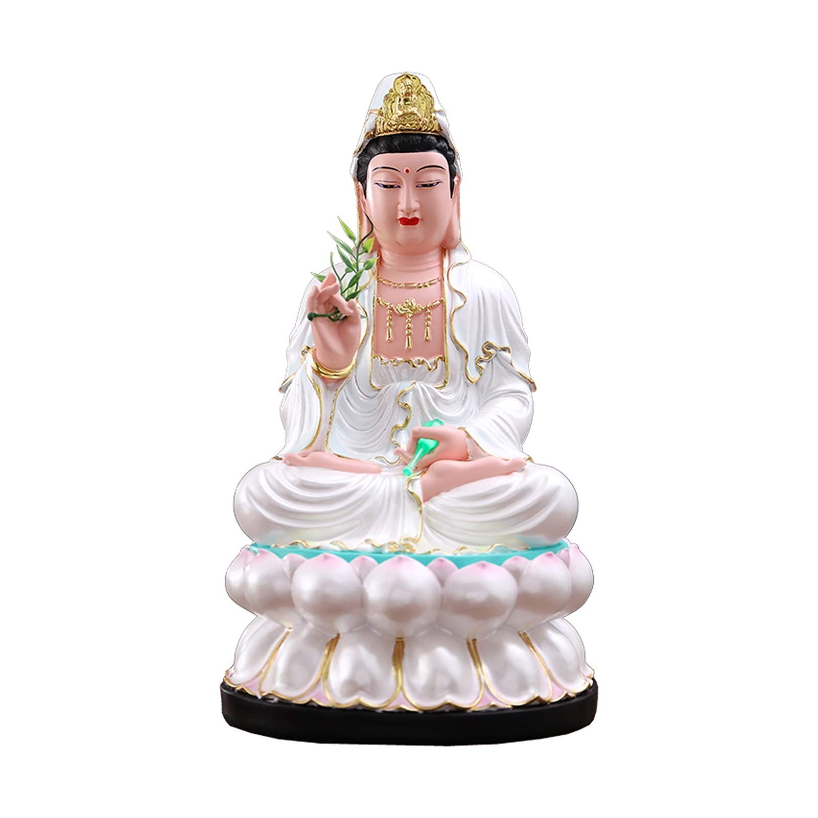 15-inch Vintage White Guanyin Buddha Statue - Handmade Resin Feng Shui Decor for Home & Living Room | Chinese Style Spiritual Gift for Meditation & Harmony