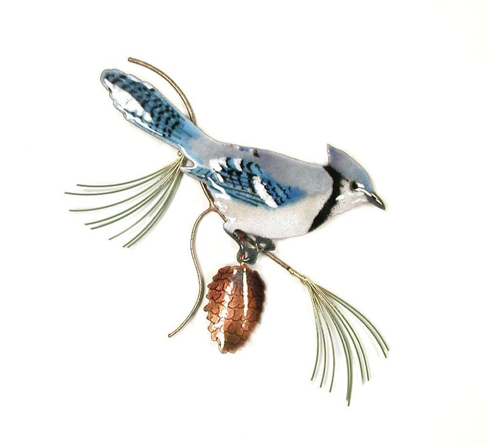 Blue Jay on Pine Wall Sculpture - Handcrafted Metal Art Decor for Home, Office & Garden - Perfect for Living Room, Bedroom & Outdoor Spaces
