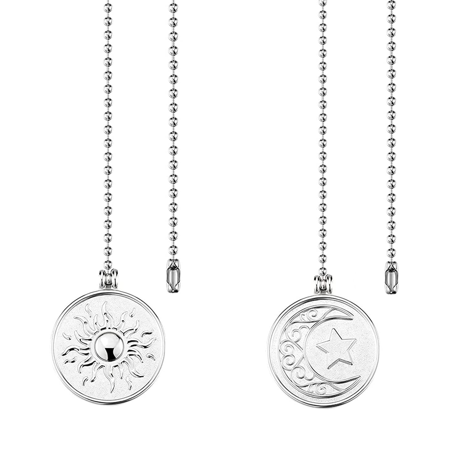 Decorative Ceiling Fan Light Pull Chain Set with Moon & Sun Beaded Pendant Extender - Nickel Finish, 1 Pack - Perfect for Bedroom, Living Room & Office Lighting Control