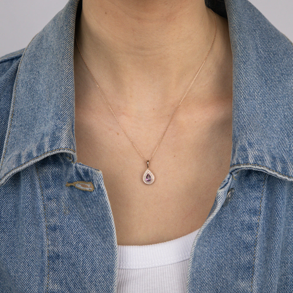 0.44 Carat Pink Topaz Pear and Diamond Pendant Necklace with 45cm 9ct Rose Gold Chain - Elegant Gift for Women, Perfect for Valentine's Day, Anniversary & Special Occasions