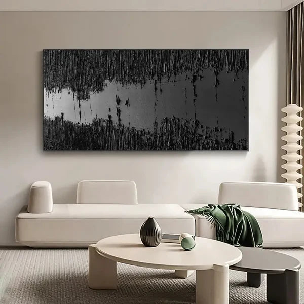 Black Minimalist Textured Painting #MZ014 - Modern Abstract Wall Art for Living Room, Bedroom & Office Decor