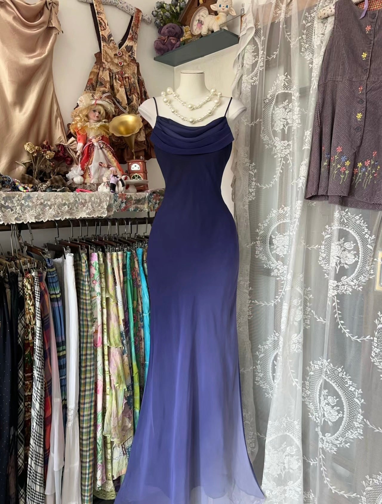 Elegant Navy Blue Gradient Long Mermaid Prom Dress - Vintage Evening Gown J5025 for Formal Dances, Weddings & Special Occasions